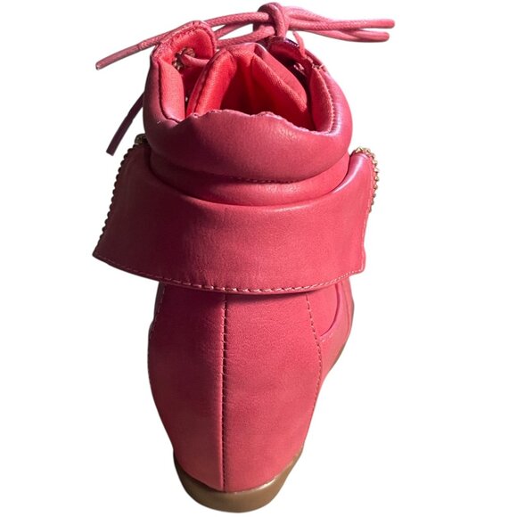 Lucky Top Girls Pink Wedge Sneakers | Lace-Up Leatherette Shoes with Side Zipper - Picture 6 of 7